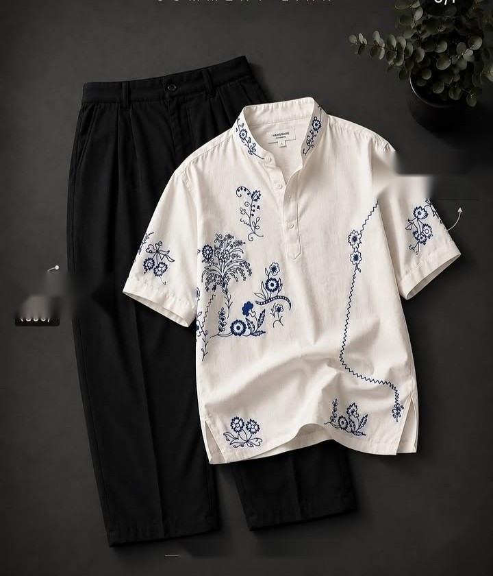 White Blue-Floral Shirt