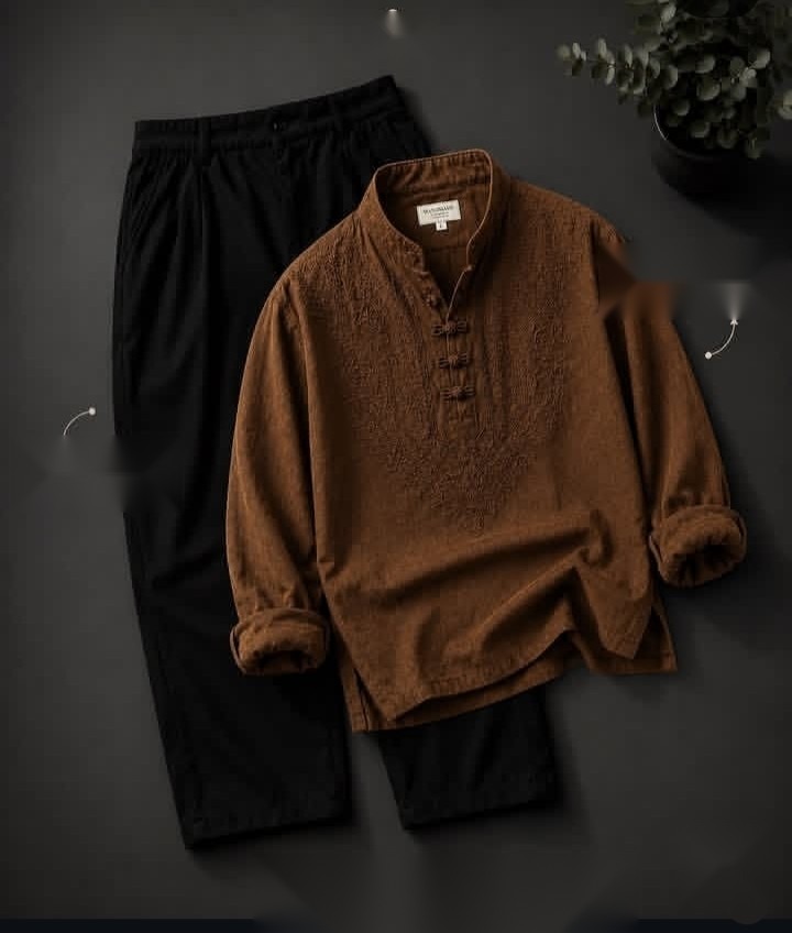 Brown Embroidered Kurta Shirt