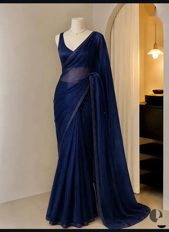 Navy Blue Satin Saree