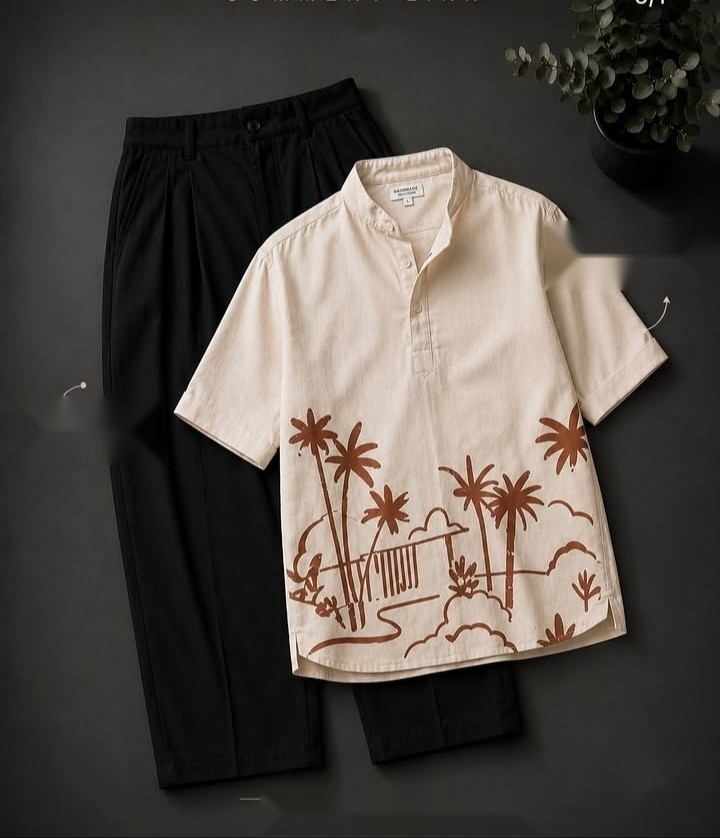 Cream Palm Print Shirt