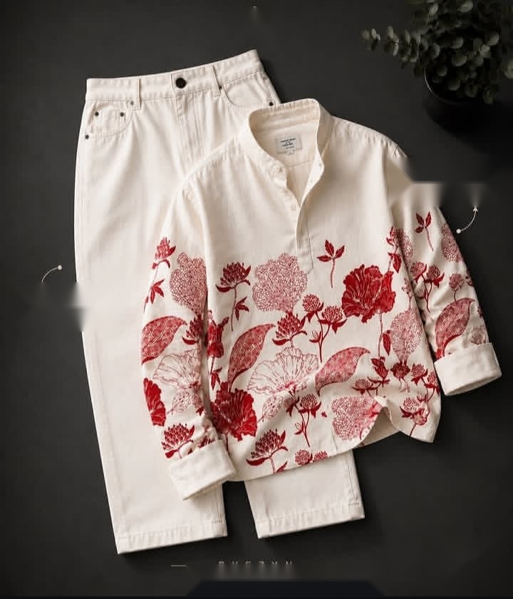 White Red-Floral Shirt
