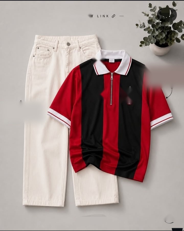 Red-Black Sport Zip Polo